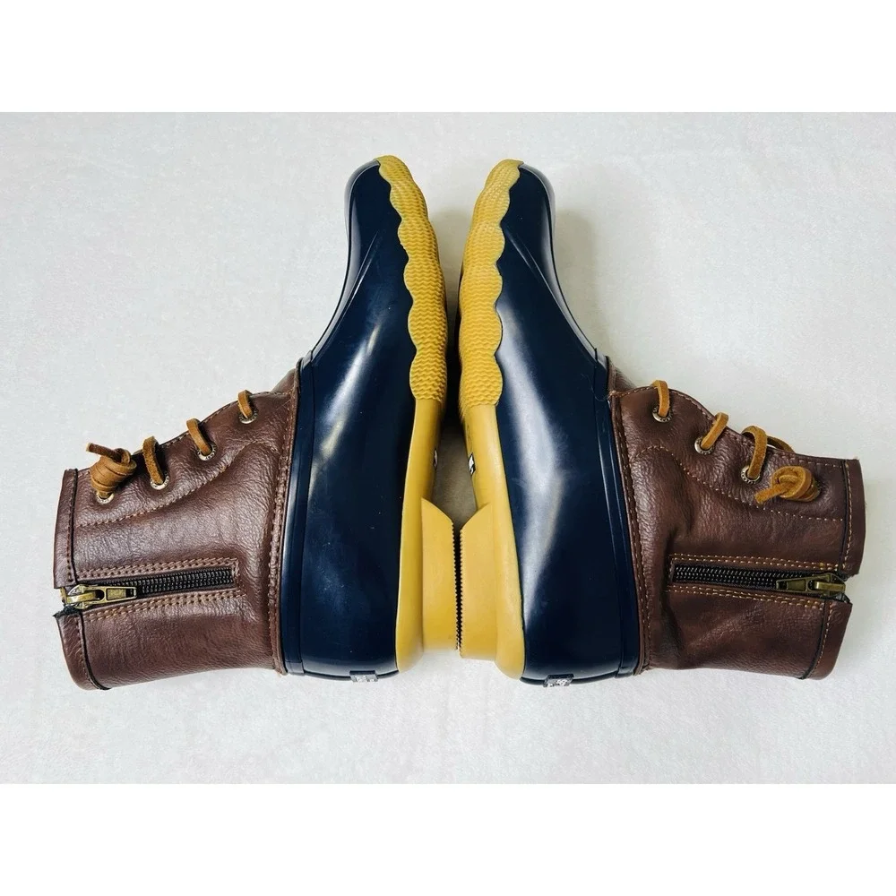 Sperry Top Sider Saltwater Duck Kids Girls Rain Ankle Boots Brown Blue‎ Size 4M